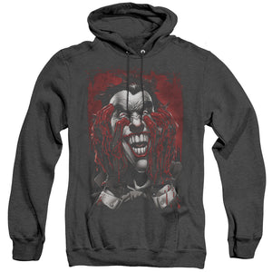 AN OFFCIALLY LICENSED BATMAN BLOOD IN HANDS ADULT UNISEX HEATHER PULLOVER HOODIE BLACK