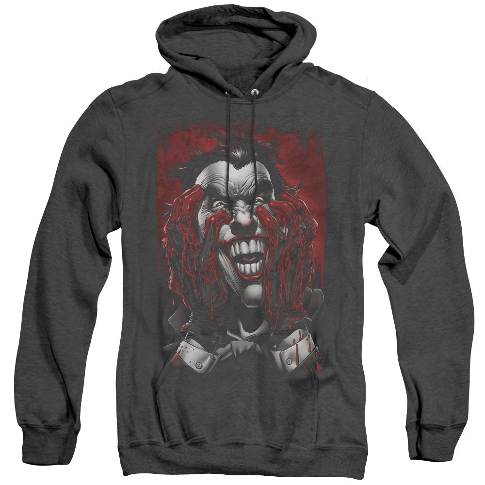 AN OFFCIALLY LICENSED BATMAN BLOOD IN HANDS ADULT UNISEX HEATHER PULLOVER HOODIE BLACK