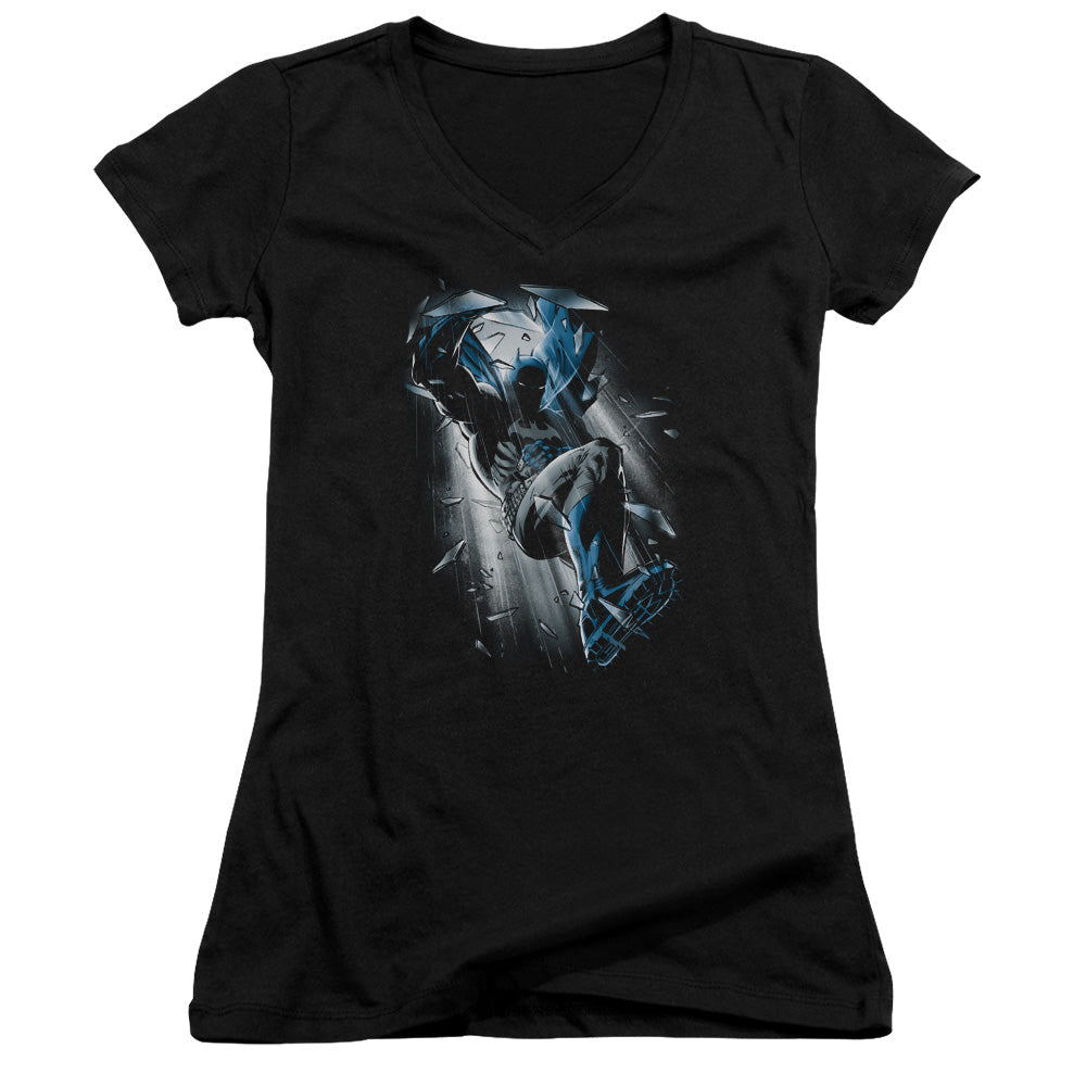 Batman Bat Crash Licensed Women's T-Shirt Juniors V-Neck SM