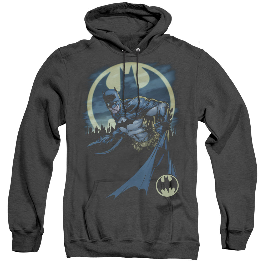AN OFFCIALLY LICENSED BATMAN HEED THE CALL ADULT UNISEX HEATHER PULLOVER HOODIE BLACK
