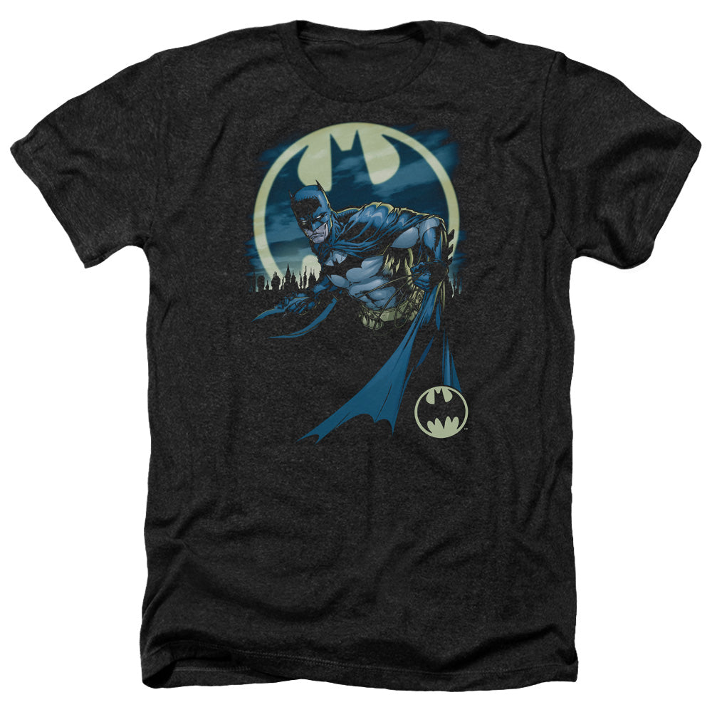 AN OFFCIALLY LICENSED BATMAN HEED THE CALL MEN'S HEATHER T-SHIRT CHARCOAL
