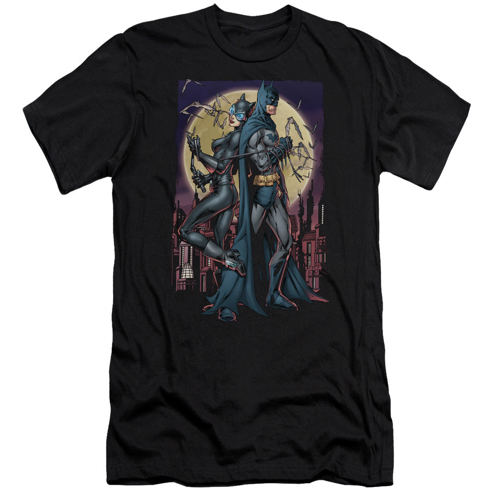 AN OFFCIALLY LICENSED BATMAN PAINT THE TOWN RED MEN'S PREMIUM SLIM FIT T-SHIRT BLACK