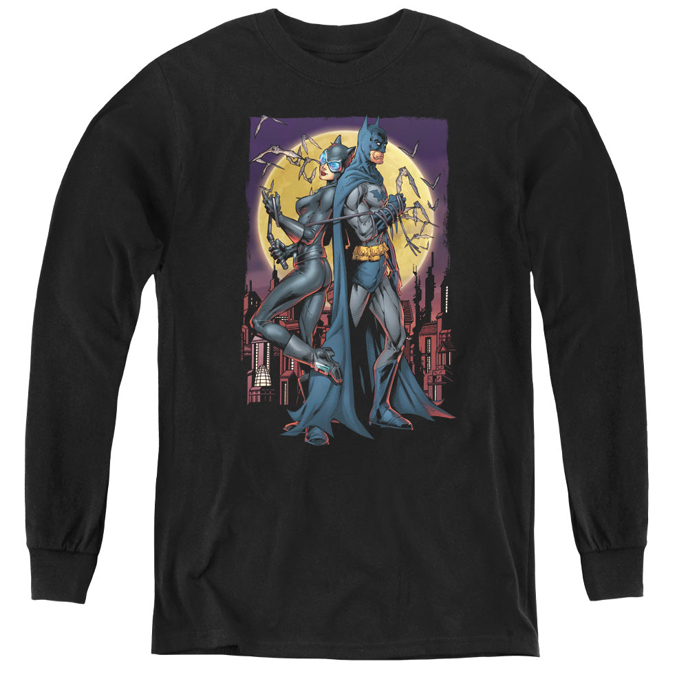 AN OFFCIALLY LICENSED BATMAN PAINT THE TOWN RED YOUTH LONG SLEEVE T-SHIRT BLACK