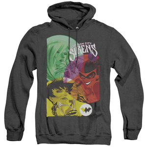 AN OFFCIALLY LICENSED BATMAN GOTHAM SIRENS ADULT UNISEX HEATHER PULLOVER HOODIE BLACK