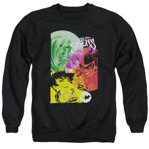 AN OFFCIALLY LICENSED BATMAN GOTHAM SIRENS ADULT UNISEX CREWNECK SWEATSHIRT BLACK