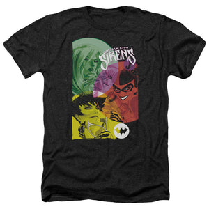 AN OFFCIALLY LICENSED BATMAN GOTHAM SIRENS MEN'S HEATHER T-SHIRT CHARCOAL