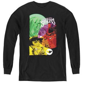 AN OFFCIALLY LICENSED BATMAN GOTHAM SIRENS YOUTH LONG SLEEVE T-SHIRT BLACK