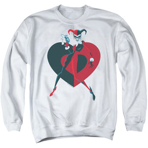 AN OFFCIALLY LICENSED BATMAN HARELY HEART ADULT UNISEX CREWNECK SWEATSHIRT WHITE