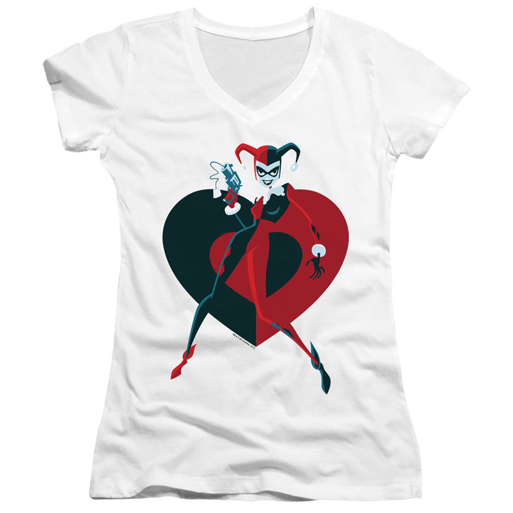 Batman Harely  Heart Licensed Women's T-Shirt Juniors V-Neck SM