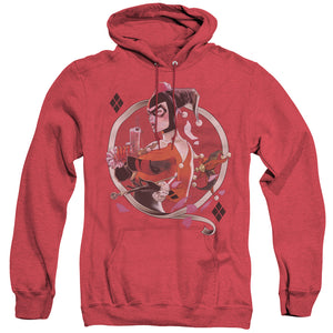 AN OFFCIALLY LICENSED BATMAN HARLEY Q ADULT UNISEX HEATHER PULLOVER HOODIE RED