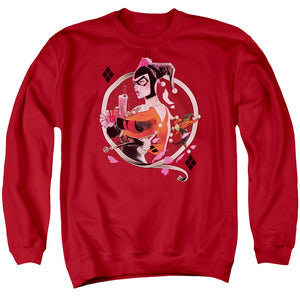 AN OFFCIALLY LICENSED BATMAN HARLEY Q ADULT UNISEX CREWNECK SWEATSHIRT RED