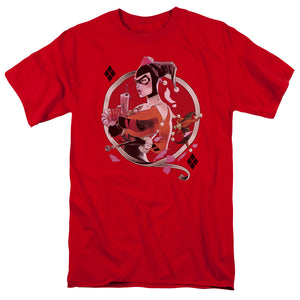 AN OFFCIALLY LICENSED BATMAN HARLEY Q MEN'S REGULAR FIT T-SHIRT RED