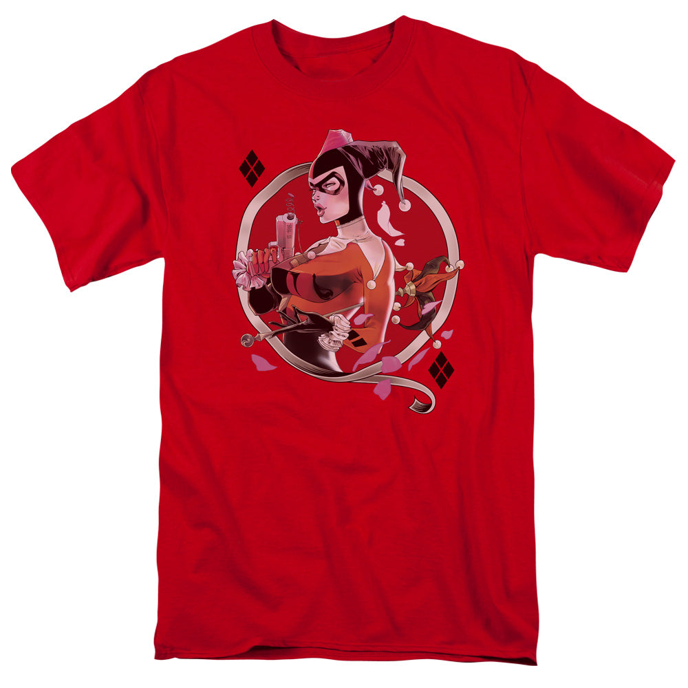 AN OFFCIALLY LICENSED BATMAN HARLEY Q MEN'S REGULAR FIT T-SHIRT RED