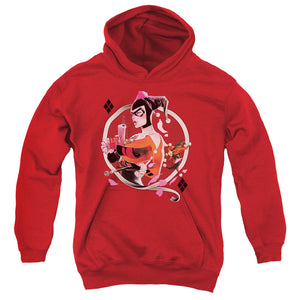 AN OFFCIALLY LICENSED BATMAN HARLEY Q YOUTH HOODIE RED