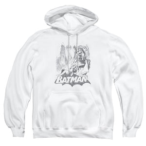 AN OFFCIALLY LICENSED BATMAN BAT SKETCH ADULT UNISEX PULLOVER HOODIE WHITE