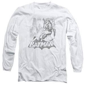 AN OFFCIALLY LICENSED BATMAN BAT SKETCH MEN'S LONG SLEEVE T-SHIRT WHITE