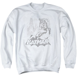 AN OFFCIALLY LICENSED BATMAN BAT SKETCH ADULT UNISEX CREWNECK SWEATSHIRT WHITE