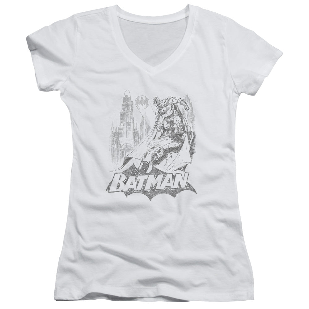 Batman Bat Sketch Licensed Women's T-Shirt Juniors V-Neck SM