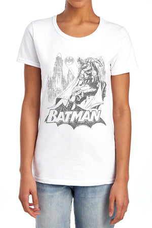 AN OFFCIALLY LICENSED BATMAN BAT SKETCH WOMEN'S REGULAR FIT T-SHIRT WHITE