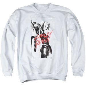 AN OFFCIALLY LICENSED BATMAN INKED QUINN ADULT UNISEX CREWNECK SWEATSHIRT WHITE