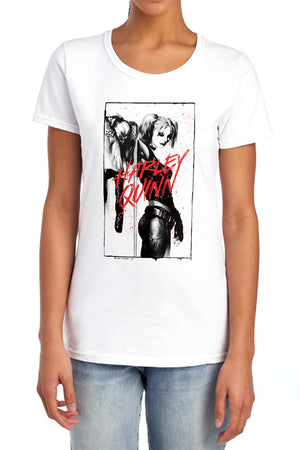 AN OFFCIALLY LICENSED BATMAN INKED QUINN WOMEN'S REGULAR FIT T-SHIRT WHITE