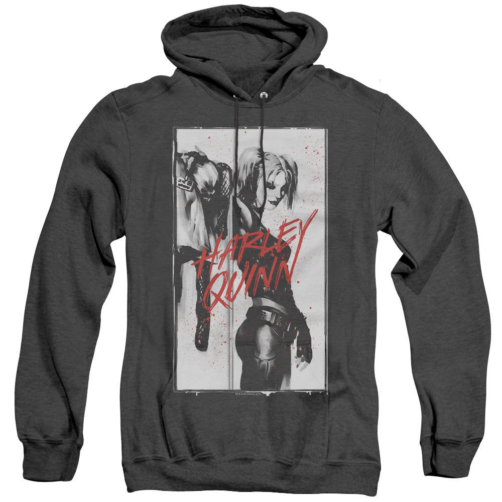 AN OFFCIALLY LICENSED BATMAN INKED QUINN ADULT UNISEX HEATHER PULLOVER HOODIE BLACK