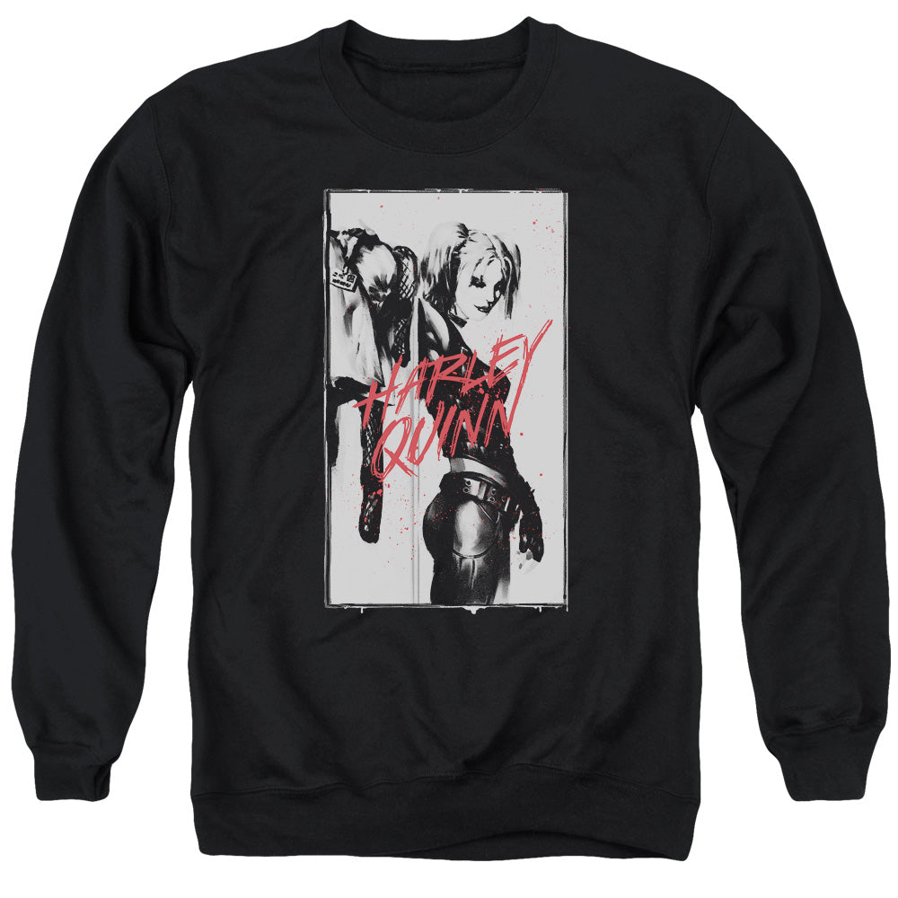 AN OFFCIALLY LICENSED BATMAN INKED QUINN ADULT UNISEX CREWNECK SWEATSHIRT BLACK