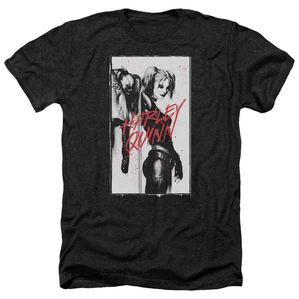 AN OFFCIALLY LICENSED BATMAN INKED QUINN MEN'S HEATHER T-SHIRT CHARCOAL