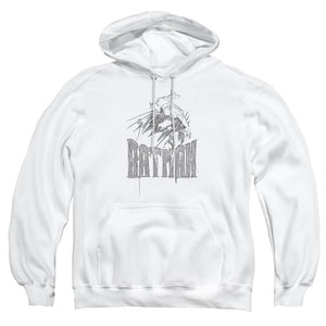 AN OFFCIALLY LICENSED BATMAN KNIGHT SKETCH ADULT UNISEX PULLOVER HOODIE WHITE