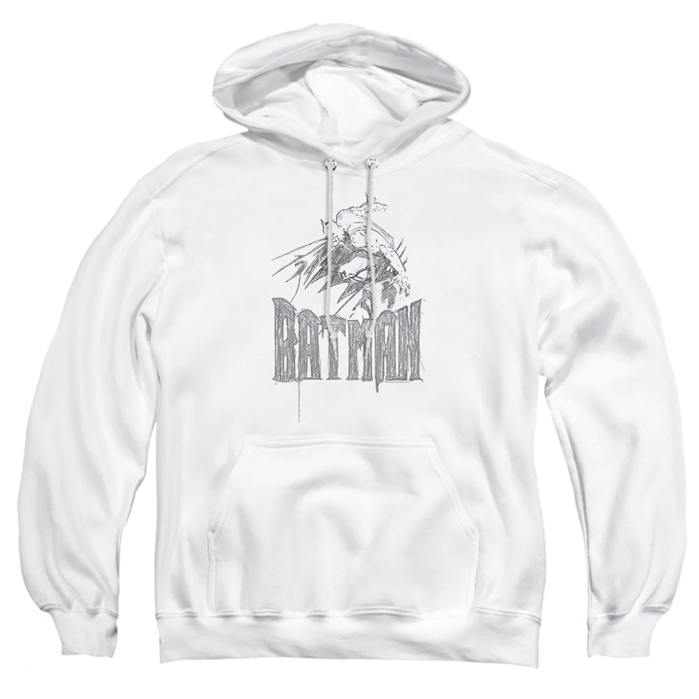 AN OFFCIALLY LICENSED BATMAN KNIGHT SKETCH ADULT UNISEX PULLOVER HOODIE WHITE