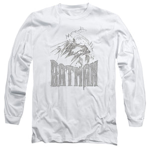AN OFFCIALLY LICENSED BATMAN KNIGHT SKETCH MEN'S LONG SLEEVE T-SHIRT WHITE