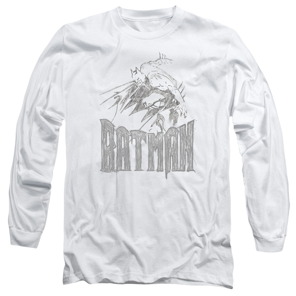 AN OFFCIALLY LICENSED BATMAN KNIGHT SKETCH MEN'S LONG SLEEVE T-SHIRT WHITE