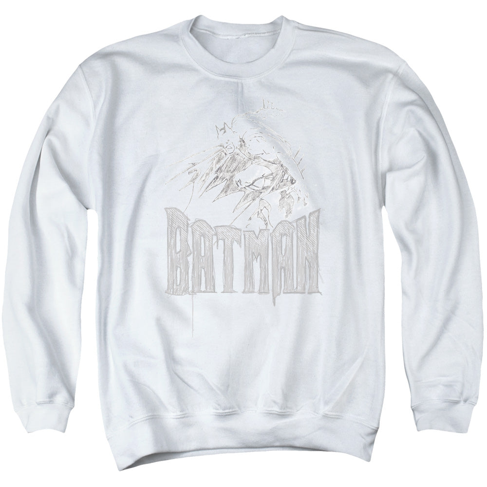 AN OFFCIALLY LICENSED BATMAN KNIGHT SKETCH ADULT UNISEX CREWNECK SWEATSHIRT WHITE