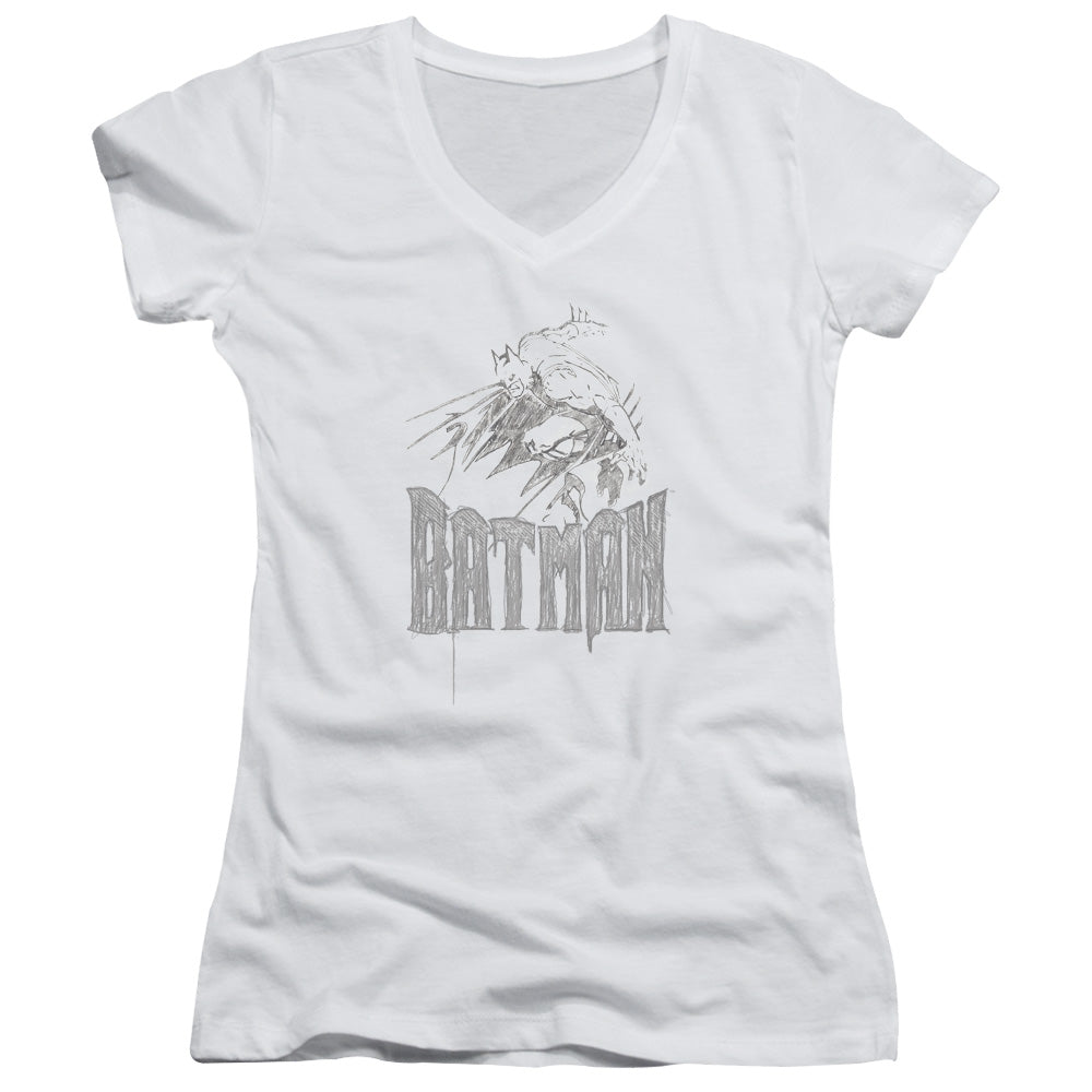 Batman Knight Sketch Licensed Women's T-Shirt Juniors V-Neck SM