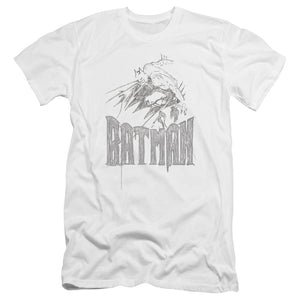 AN OFFCIALLY LICENSED BATMAN KNIGHT SKETCH MEN'S PREMIUM SLIM FIT T-SHIRT WHITE