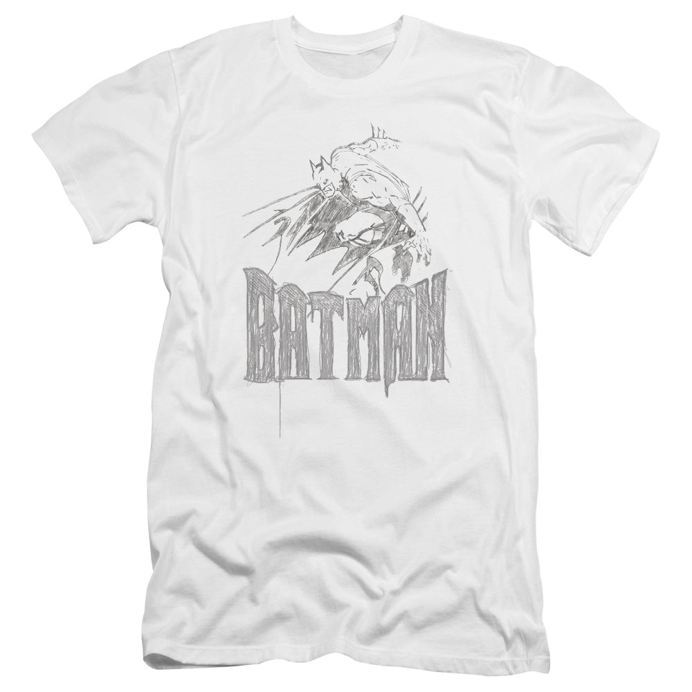 AN OFFCIALLY LICENSED BATMAN KNIGHT SKETCH MEN'S PREMIUM SLIM FIT T-SHIRT WHITE
