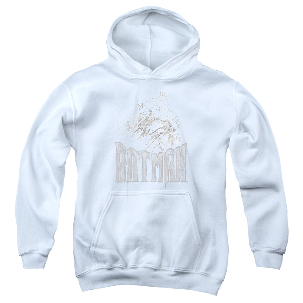AN OFFCIALLY LICENSED BATMAN KNIGHT SKETCH YOUTH HOODIE WHITE