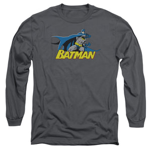 AN OFFCIALLY LICENSED BATMAN 8 BIT CAPE MEN'S LONG SLEEVE T-SHIRT CHARCOAL