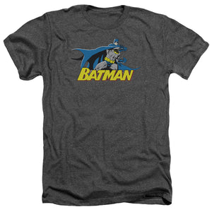 AN OFFCIALLY LICENSED BATMAN 8 BIT CAPE MEN'S HEATHER T-SHIRT CHARCOAL