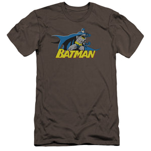 AN OFFCIALLY LICENSED BATMAN 8 BIT CAPE MEN'S PREMIUM SLIM FIT T-SHIRT CHARCOAL