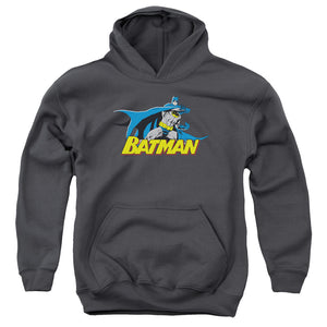 AN OFFCIALLY LICENSED BATMAN 8 BIT CAPE YOUTH HOODIE CHARCOAL