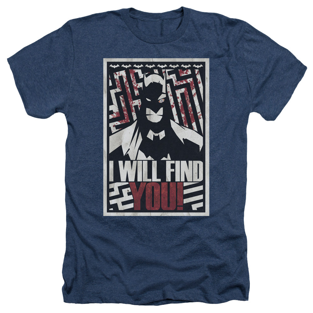 AN OFFCIALLY LICENSED BATMAN I WILL FND YOU MEN'S HEATHER T-SHIRT NAVY