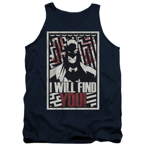 AN OFFCIALLY LICENSED BATMAN I WILL FND YOU ADULT UNISEX TANK TOP NAVY