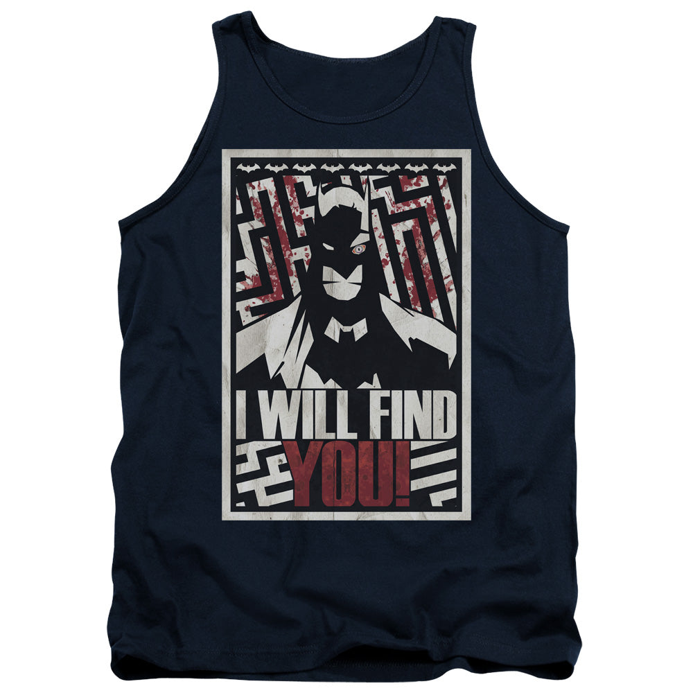 AN OFFCIALLY LICENSED BATMAN I WILL FND YOU ADULT UNISEX TANK TOP NAVY