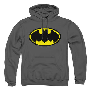 AN OFFCIALLY LICENSED BATMAN PIXEL SYMBOL ADULT UNISEX PULLOVER HOODIE CHARCOAL