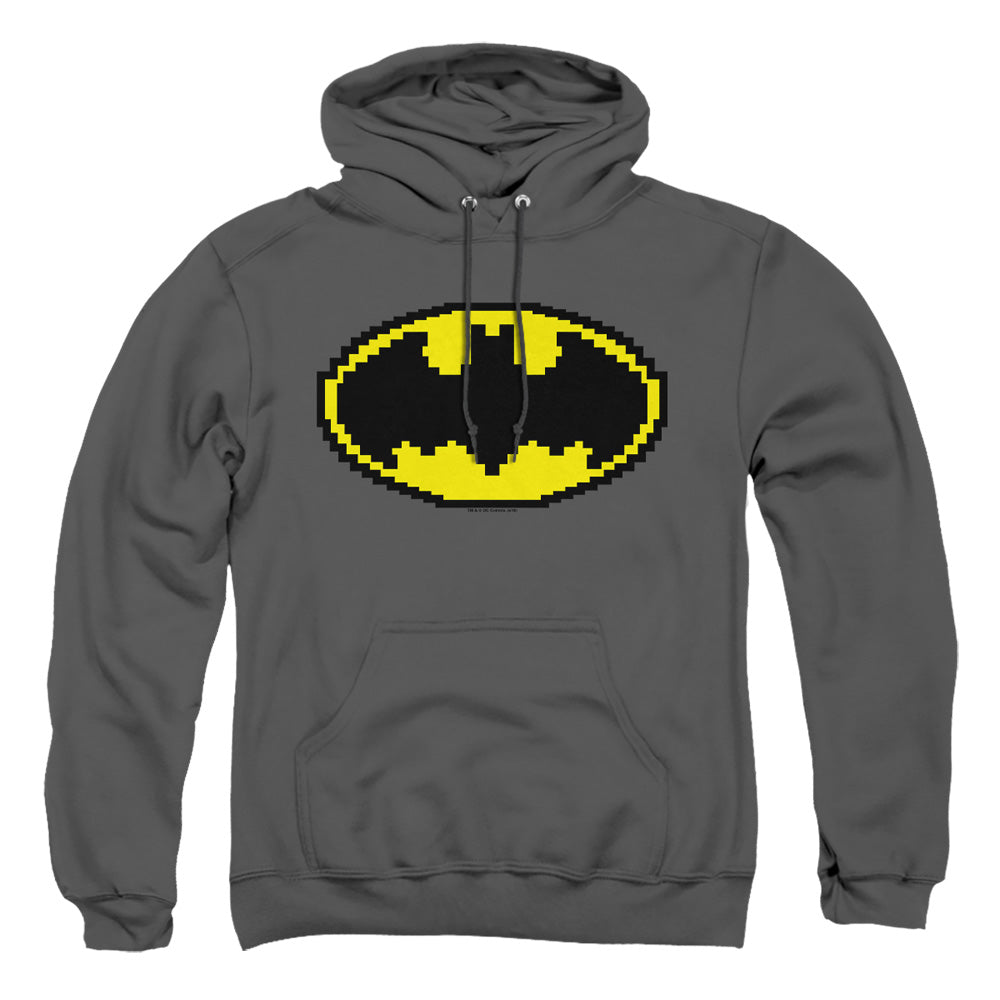 AN OFFCIALLY LICENSED BATMAN PIXEL SYMBOL ADULT UNISEX PULLOVER HOODIE CHARCOAL