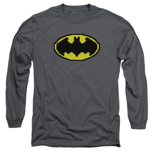 AN OFFCIALLY LICENSED BATMAN PIXEL SYMBOL MEN'S LONG SLEEVE T-SHIRT CHARCOAL