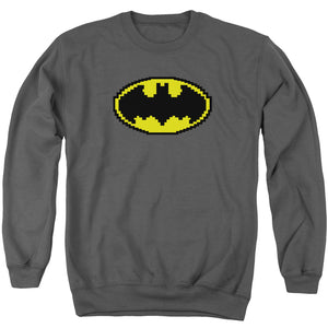 AN OFFCIALLY LICENSED BATMAN PIXEL SYMBOL ADULT UNISEX CREWNECK SWEATSHIRT CHARCOAL