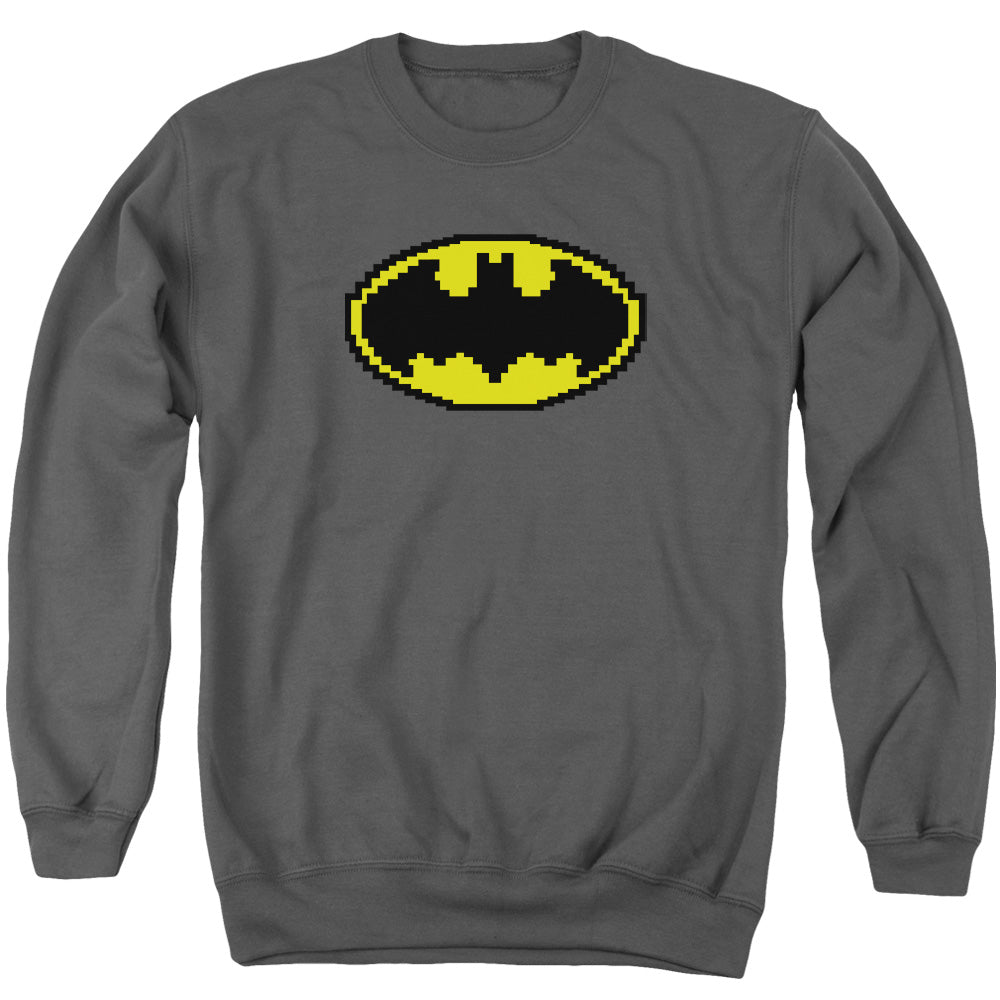 AN OFFCIALLY LICENSED BATMAN PIXEL SYMBOL ADULT UNISEX CREWNECK SWEATSHIRT CHARCOAL