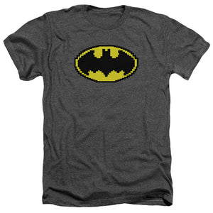 AN OFFCIALLY LICENSED BATMAN PIXEL SYMBOL MEN'S HEATHER T-SHIRT CHARCOAL